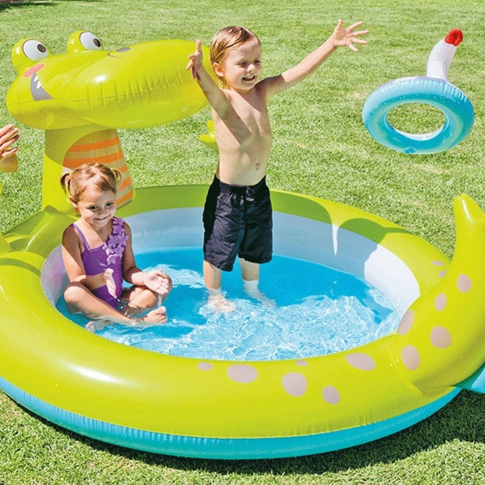 Trade Shop - Piscina Gonfiabile Per Bambini Coccodrillo Con Spruzzo 198 X 160 X 91 Cm Giochi -