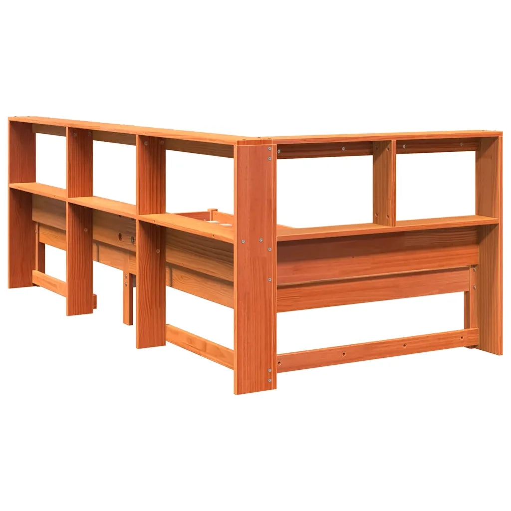 Letto Libreria senza Materasso-Struttura Letto con contenitore Marrone Cera 90x200 cm in Pino 135362