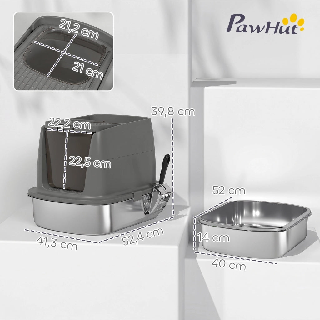 Lettiera per Gatti Chiusa in Acciaio Inox ¨C Xylo ¨C con Paletta Metallica e Sacchetti Deodoranti, Grigio Scuro