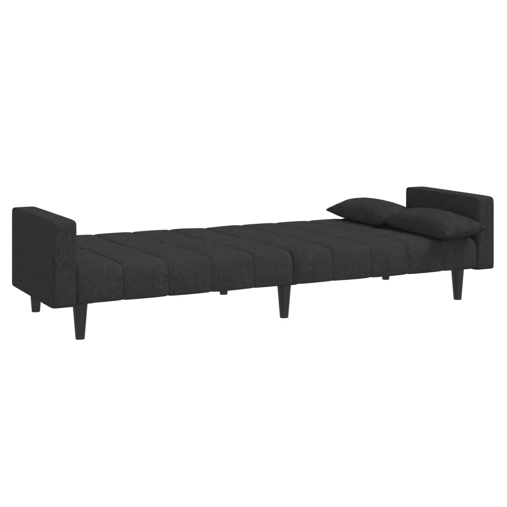 Divano Letto a 2 Posti con 2 Cuscini Nero in Tessuto 375835