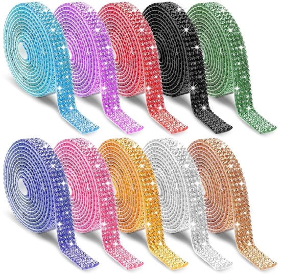 Strassband con glitterlint a 10 rotoli, 4 righe di cristalli diamantati