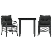 Set da Bistr¨° 3 pz | Set Salotto da Giardino con Cuscini Nero in Polyrattan