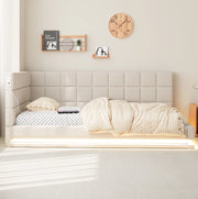 Divano letto 90x200 con LED; porta USB; rete a doghe; lino beige