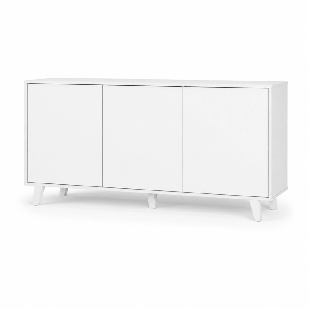 Madia Moderna 3 Ante Senza Maniglie Credenza Mobile Contenitore Design Minimal Con Piedini Rialzati Per Zona Living 154 X 72 X 40 Cm Bianco