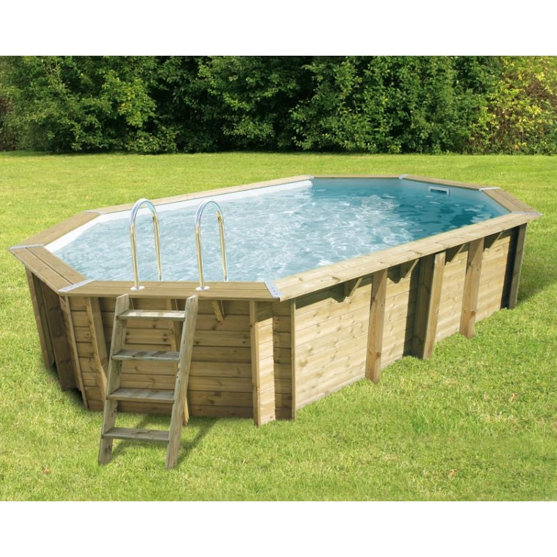 Piscina In Legno Ottagonale Northwood 610 - 6,10 X 4,00 H1,30 M - Liner Grey