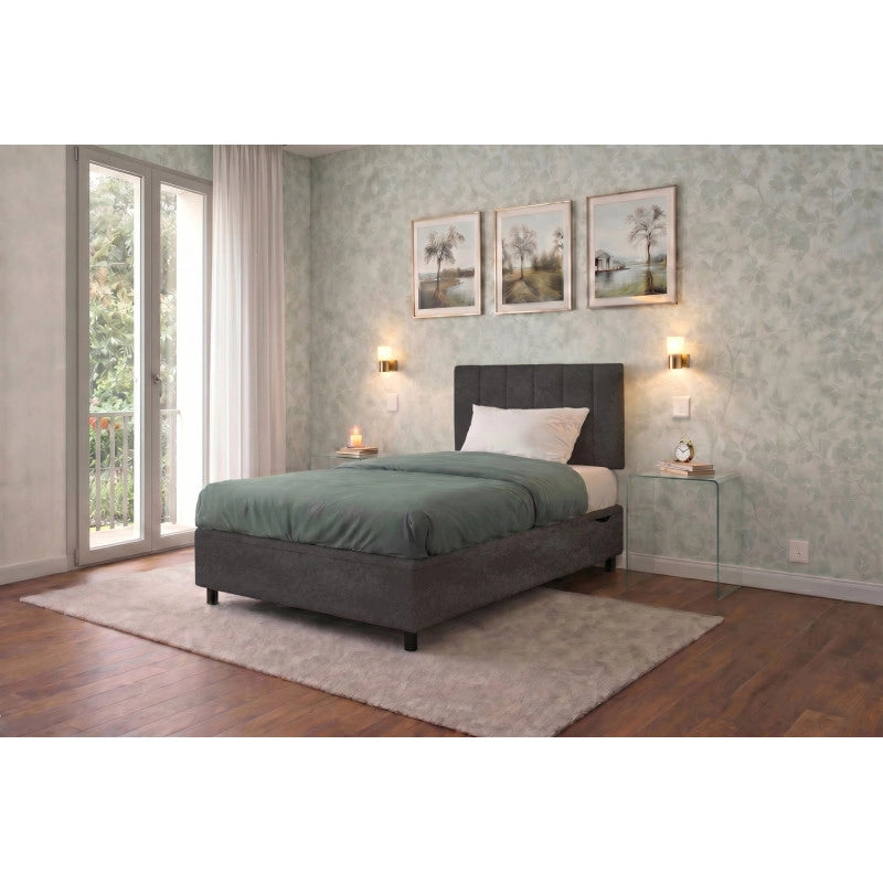 Letto imbottito Singolo 80x200 cm Vertical - Contenitore,Microfibra,Grigio