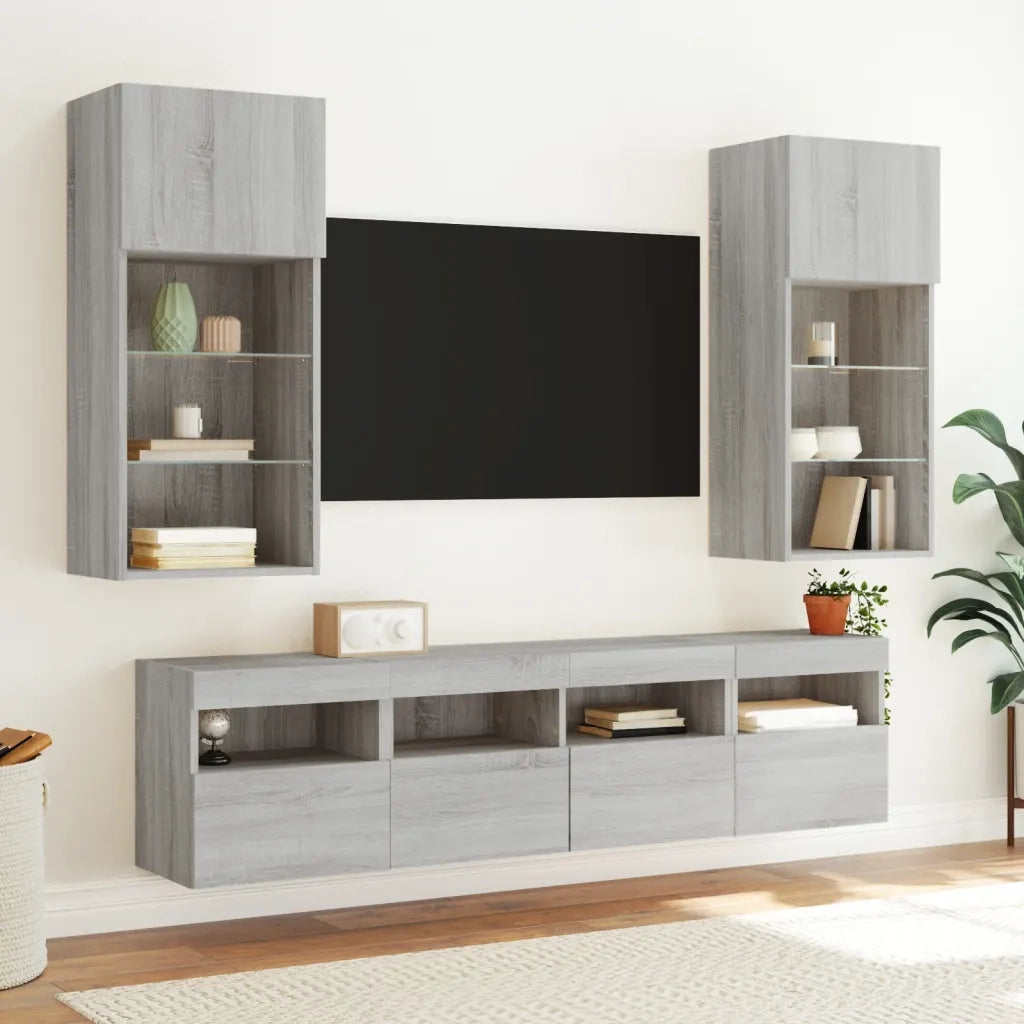 Mobile TV a Parete con Luci LED Grigio Sonoma 40x30x40 cm 837179