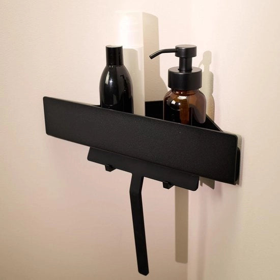 Pannello doccia angolare | Supporto asciugamani bagno | Pannello adesivo per parete | Pannello bagno e organizzatore | 2 ganci | Nero | Triangolare