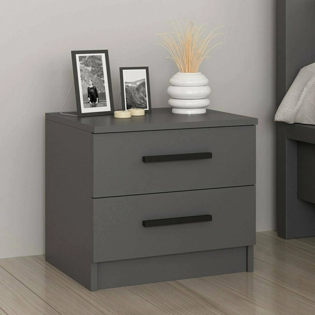 Iune, Comodino 2 Cassetti, 50x47x40h cm Nero Antracite