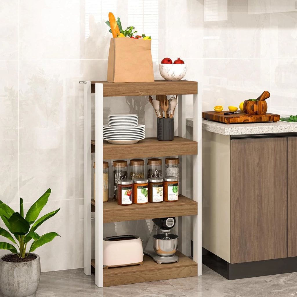 Libreria Aperta a 4 Ripiani, Scaffale Salvaspazio in Legno Anti Ribaltamento, Scaffale Portaoggetti Espositivo per Camera da Letto, Soggiorno, Cucina e Ingresso (Naturale,4 Livelli)