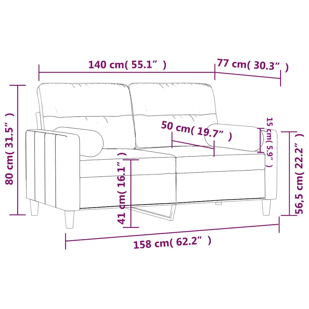 Divano | Divano da soggiorno | Sofa a 2 Posti con Cuscini Nero 140 cm in Tessuto