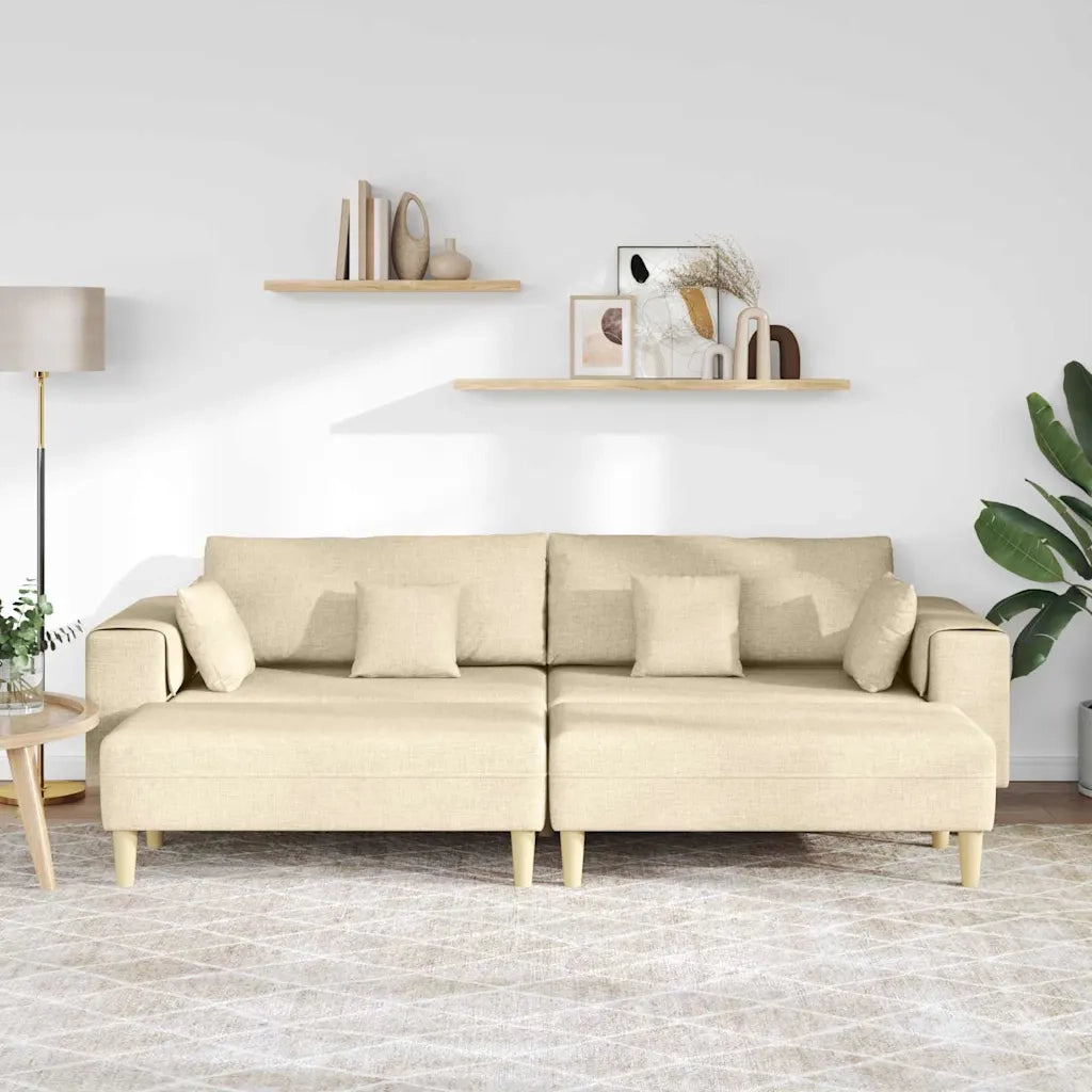Divano in tessuto con cuscino 3 pcs Crema 208 cm Tessuto