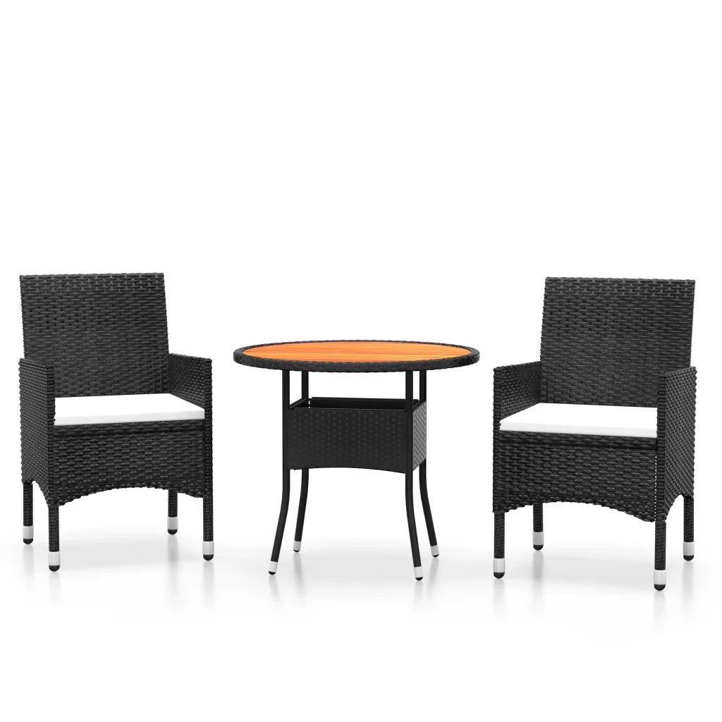 Set da Pranzo per Giardino 3 pz | Set Salotto da Giardino in Polyrattan Nero