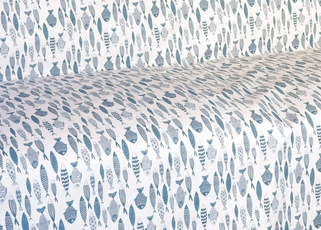 Telo Arredo Granfoulard Copritutto Cotone Made Italy Vari Disegni Arredatutto Copriletto Multiuso - 2 Piazze - Pesci Ottanio