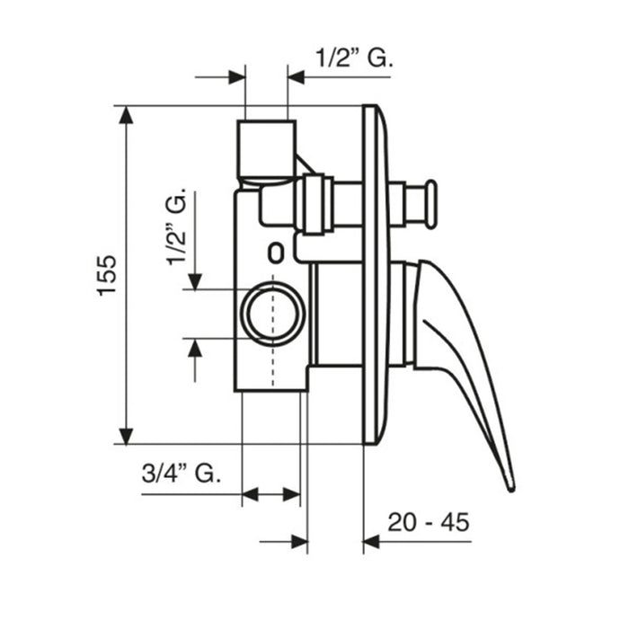 Miscelatore doccia da incasso con deviatore cromato mod. Eco
