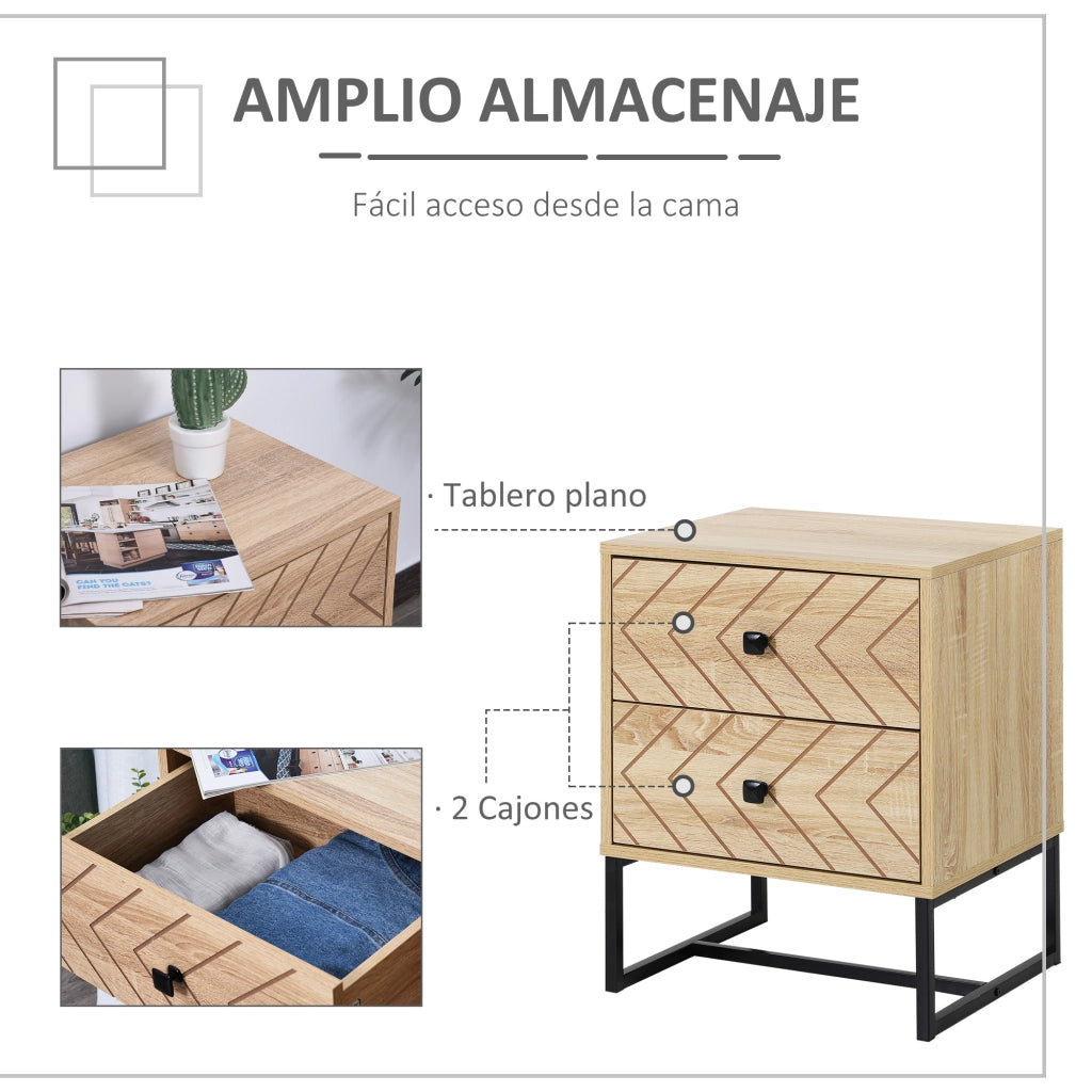 Comodino con 2 Cassetti in Legno ¨C Zephmum ¨C 48x39,5x60 cm