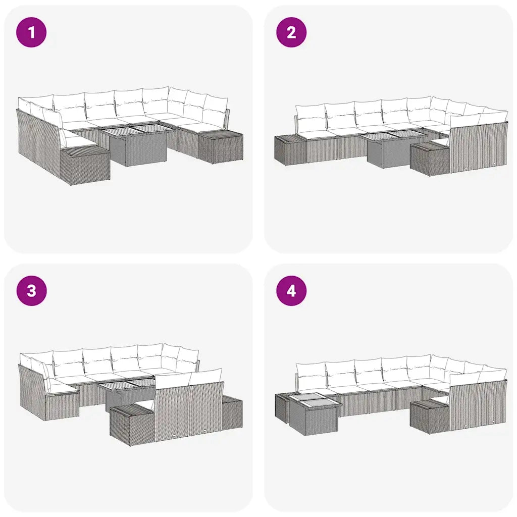 Set Divano da Giardino 10 pcs Beige Poly Rattan 3358744