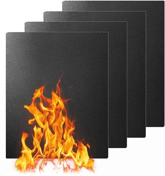 Foglio di protezione per forno e barbecue in materiale riciclato, riutilizzabile, 4 pezzi, facile da pulire, dimensioni 40 x 33 cm.
