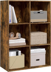 Libreria con 6 Cubi, Scaffale per Libri, Libreria Verticale per Camera da Letto, Soggiorno, Studio, Ufficio, Legno Ingegnerizzato, Marrone rustico, 59.6x29x89cm