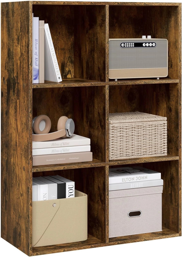 Libreria con 6 Cubi, Scaffale per Libri, Libreria Verticale per Camera da Letto, Soggiorno, Studio, Ufficio, Legno Ingegnerizzato, Marrone rustico, 59.6x29x89cm