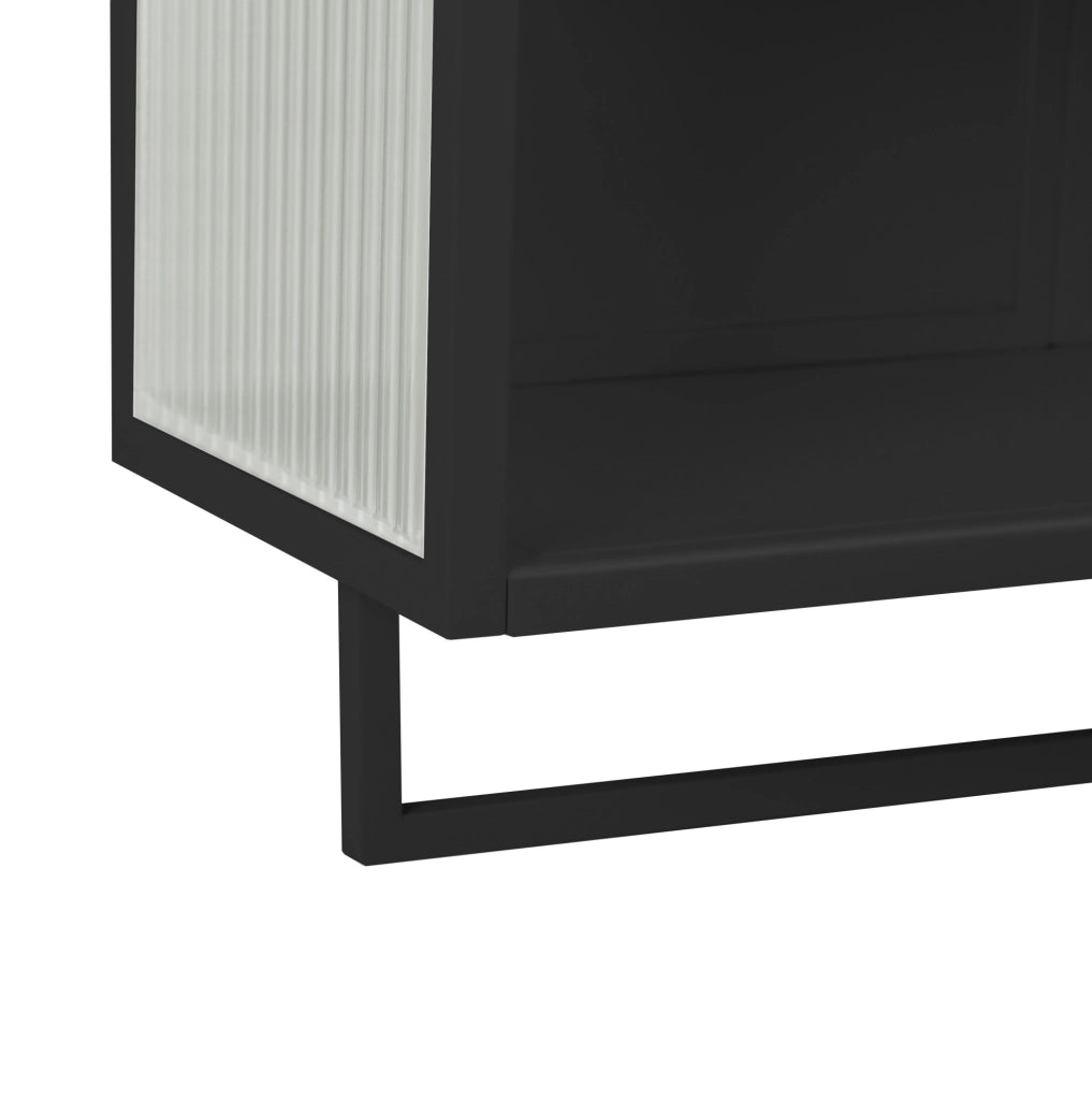 Mobile pensile da parete nero con vetro scanalato, 60×23×78 cm