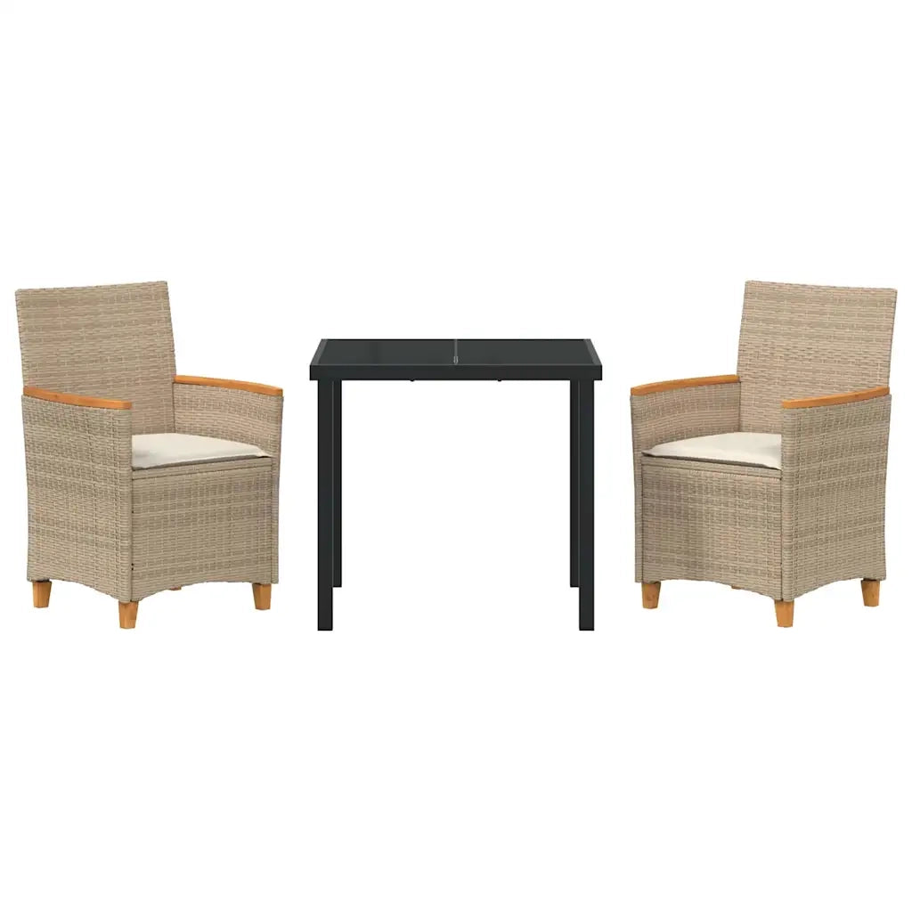 Set da Pranzo per Giardino 3 pcs Beige polyrattan 3381100