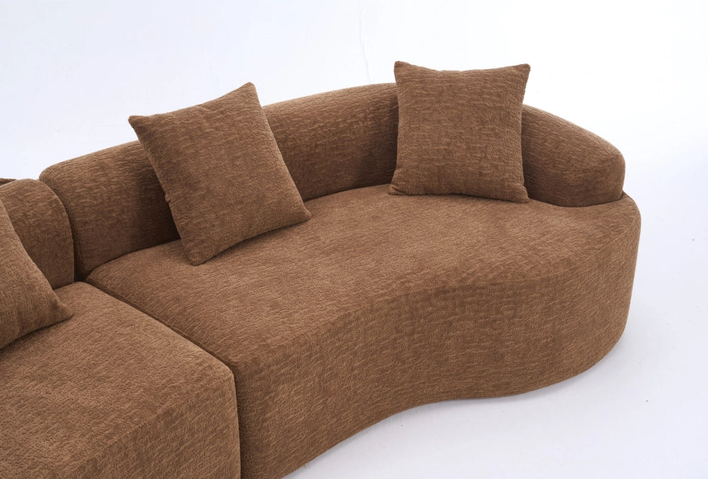 Divano curvo modulare 4 posti in chenille color caramello