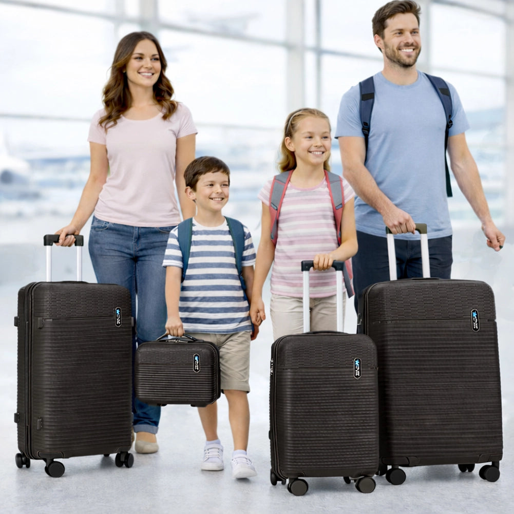 Set 3+1 Valigie Rigide Beauty Case Bagaglio Trolley Nero con Ruote Easy Roll