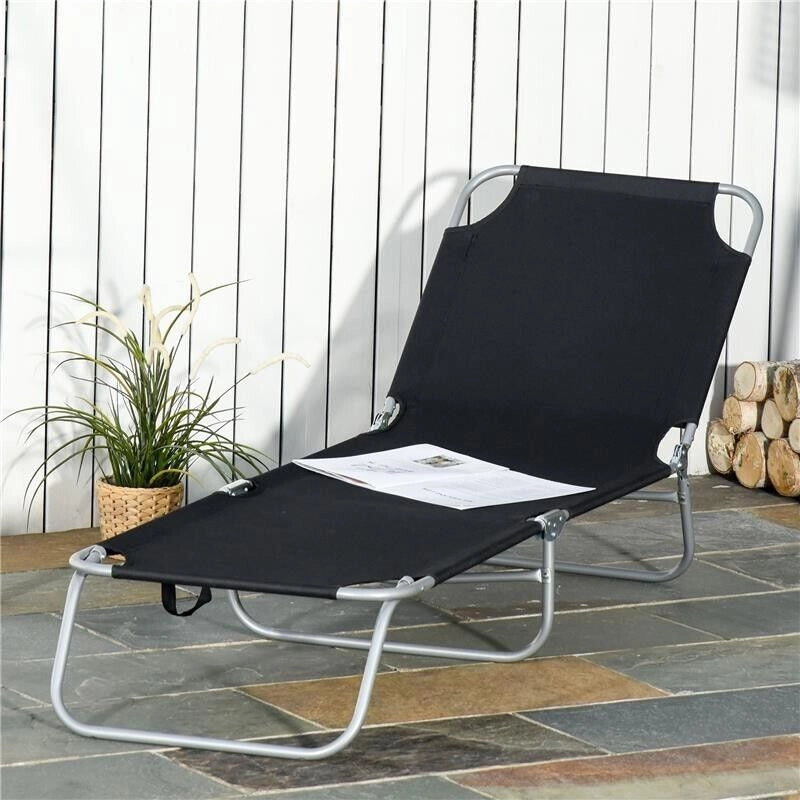 SDRAIO DA GIARDINO PIEGHEVOLE IN METALLO E TESSUTO 180 X 55 X 24 CM NERO