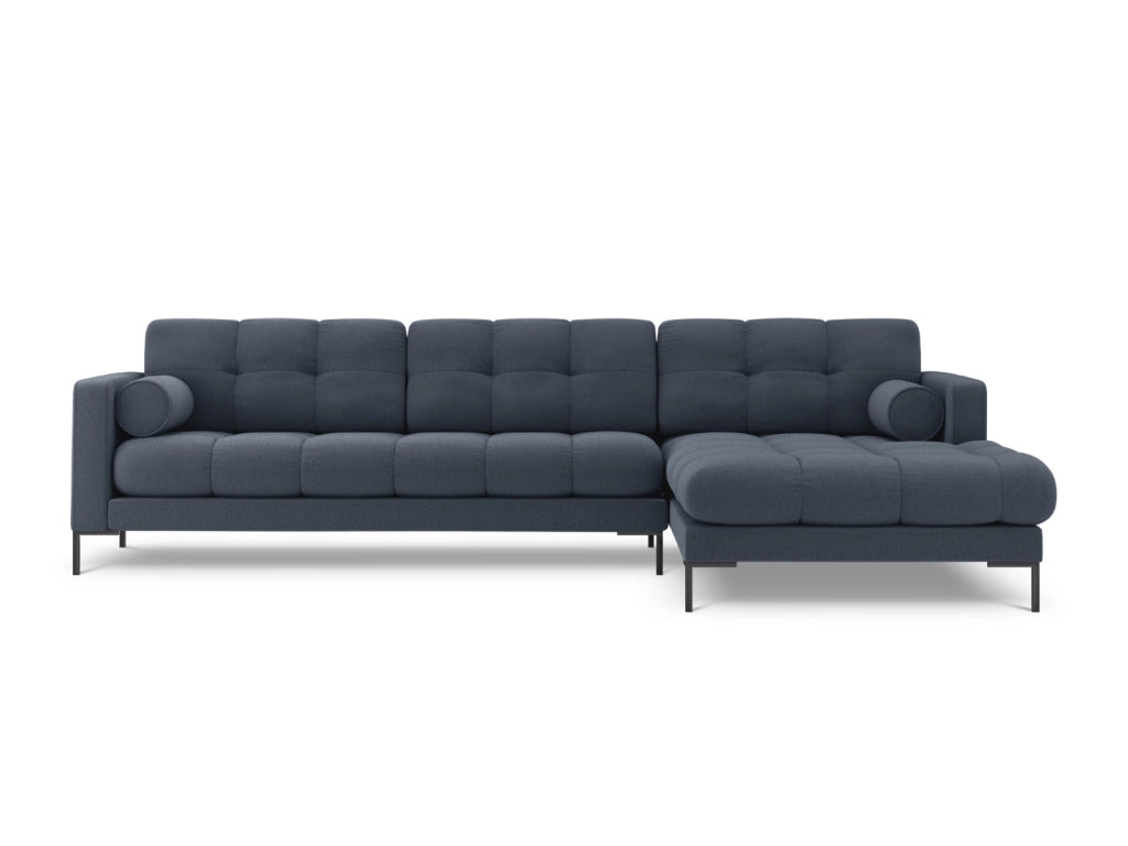 Cosmopolitan Design - Divano angolare destro "Bali" 5 posti in tessuto strutturato blu scuro 