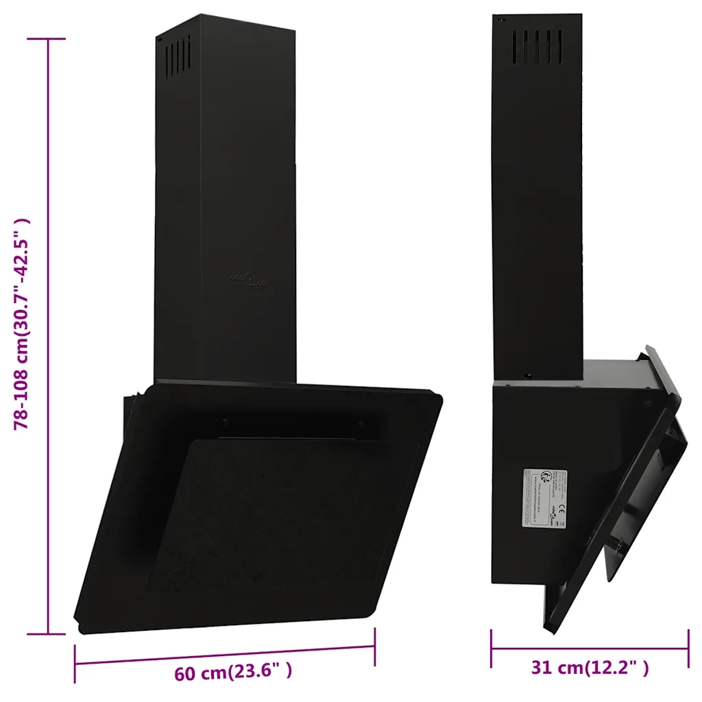 Cappa a Parete 60 cm in Acciaio Inox e Vetro Temperato Nero 51662