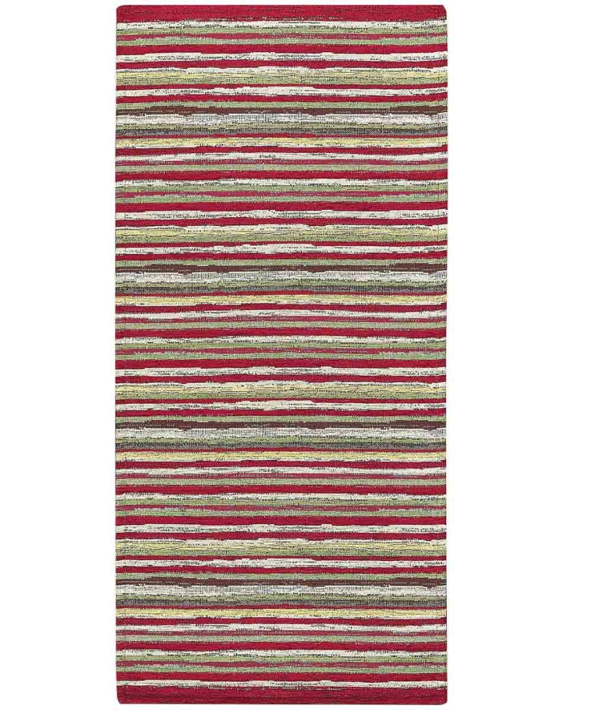Tappeto passatoia moderno LAOS ROSSO disegno a righe multicolore, tappetino bagno ingresso multiuso lavabile antiscivolo cm.55x80