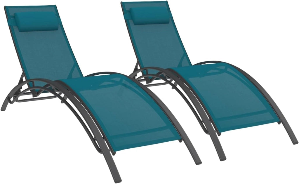 Set di 2 lettini da Giardino reclinabili in Acciaio HAVANE in Tela Blu Anatra con Cuscini