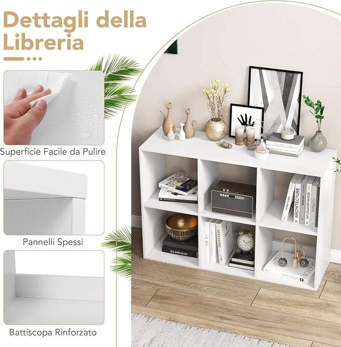 Scaffale Multiuso con Retro Aperto, Mobiletto Espositore Moderno a 2/3/4/6 Cubi con Kit Anti-Ribaltamento, Libreria Autoportante per Camera da Letto Soggiorno Studio (6 cubi)