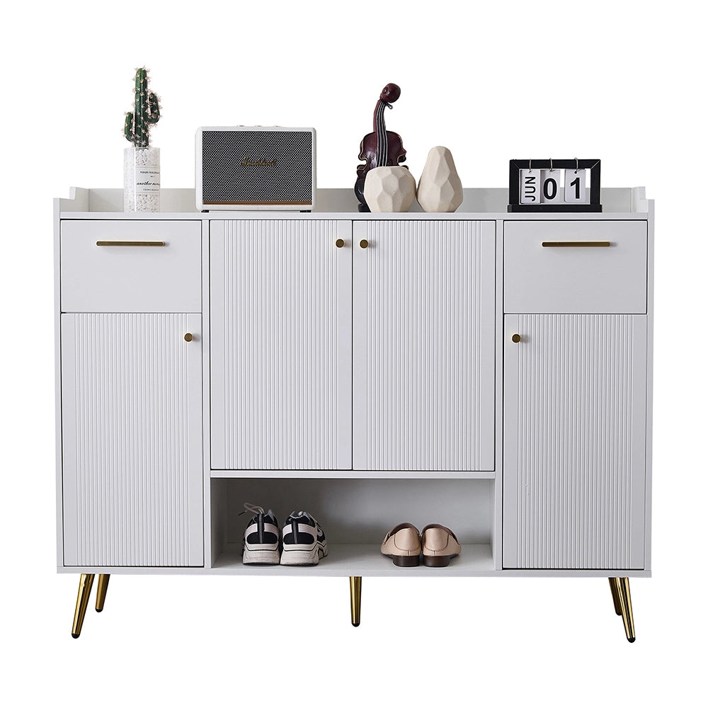 Armoire ?? chaussures avec tiroirs - Xylo - L130xP37xH100 - Blanc - Pieds en m??tal