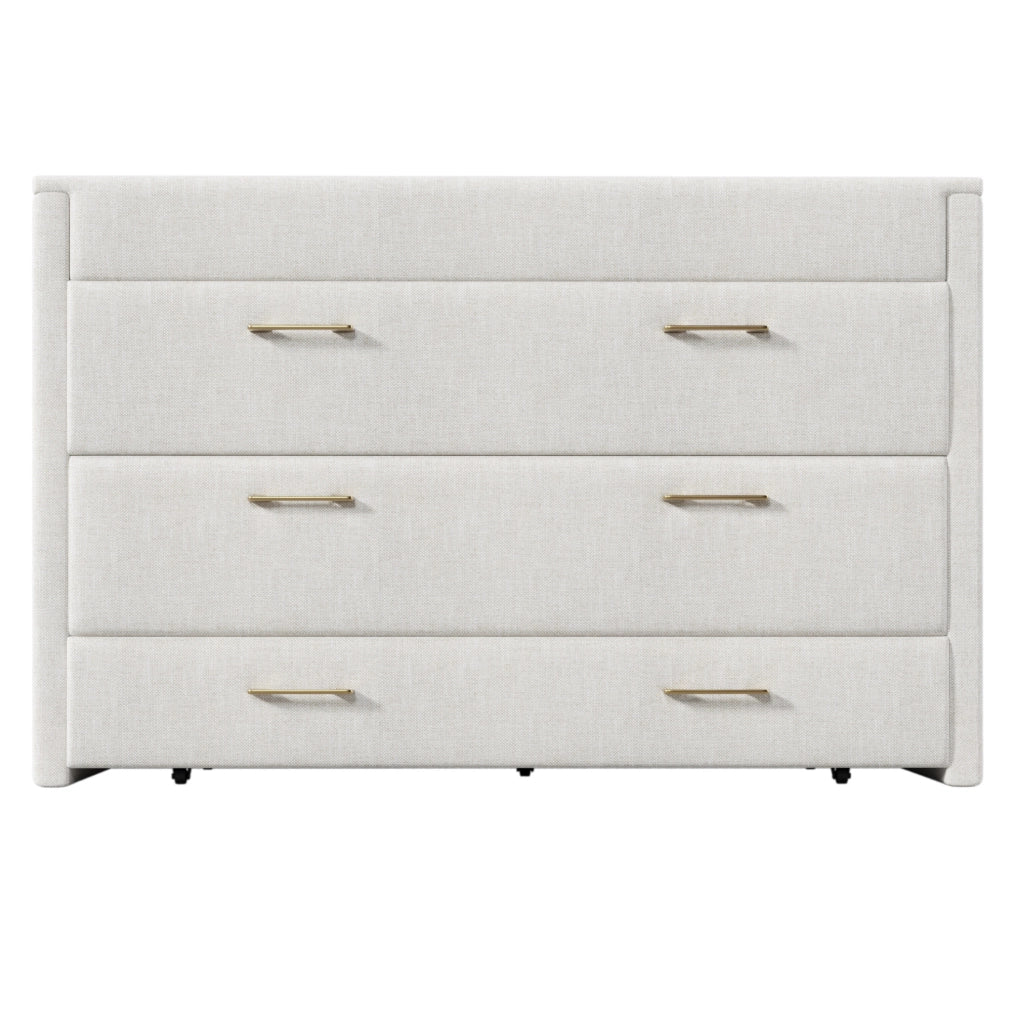 Letto a scomparsa 140x200 cm beige in lino - porte USB e Type-C