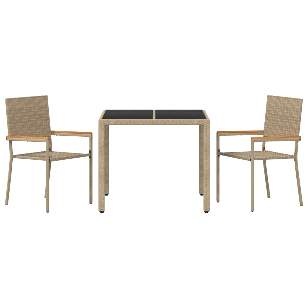 Set da Pranzo da Giardino  a 3 Pezzi Beige Polyrattan