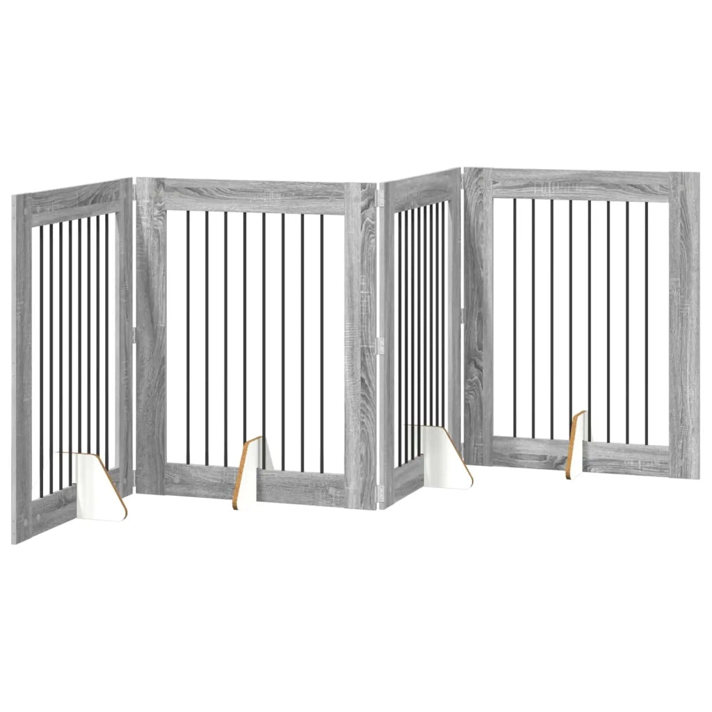 Cancello per cani con supporti 4 pz Grigio Sonoma 80 x 100 cm CFW4554308