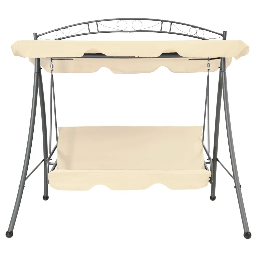 Panchina a Dondolo Convertibile con Baldacchino Bianco Sabbia 43241