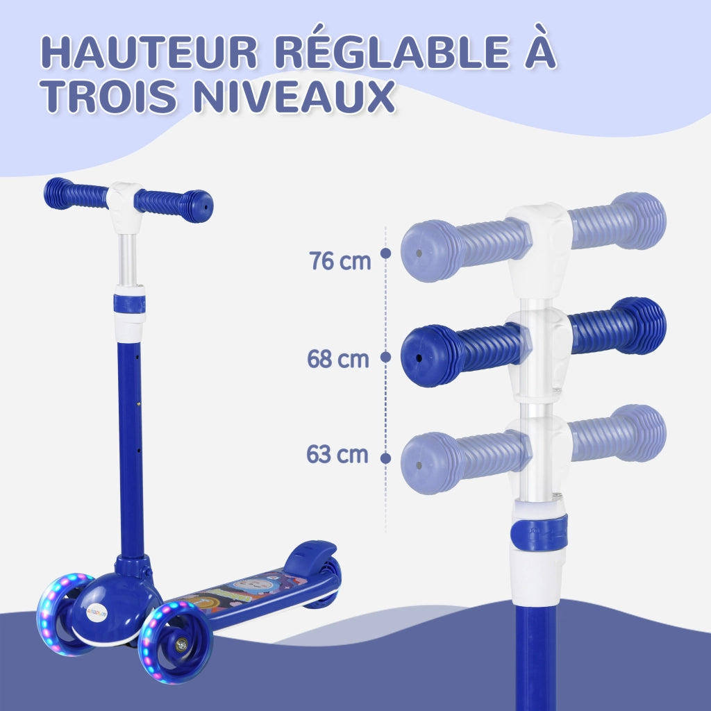 Trottinette Bambini 3 Ruote LED ¨C zephmum ¨C Regolabile, 2-6 Anni, Blu