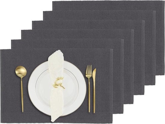 Piattino per tavolo in legno di carbone grigio - Adatto per pranzo, cena, BBQ - Lavabile - Tavolo cotonato per tavolo - Casa, cucina, ristorante, bar, feste - 19x13 pollici - Set da 6
