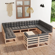 Set Divani Giardino 12 pz con Cuscini in Legno Massello di Pino 3077269