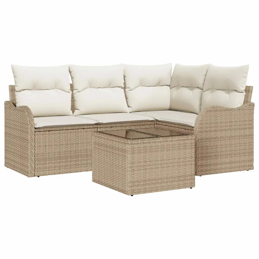 Set Divano da Giardino 5 pcs Beige polyrattan