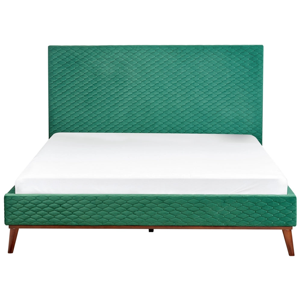 Letto 160 x 200 cm Tessuto verde Struttura imbottita a nido d'ape trapuntato