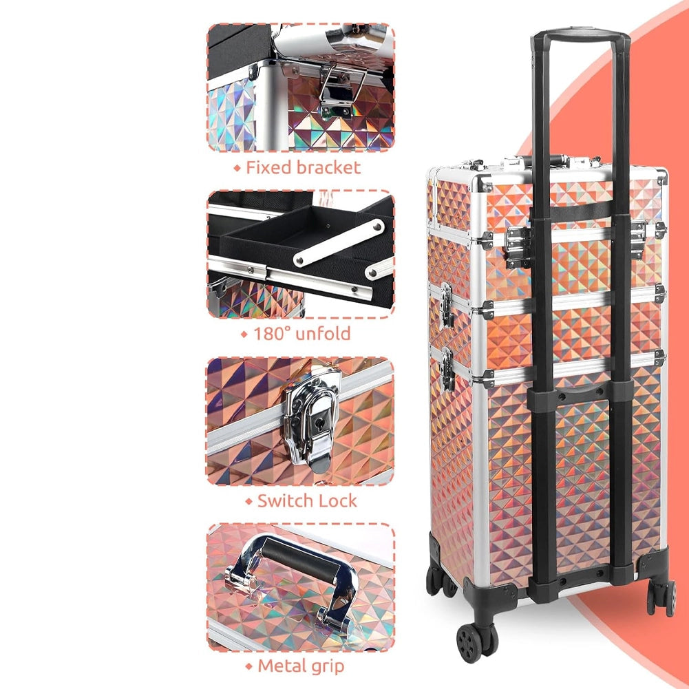Trolley Professionale 3in1 Makeup Estetista Beauty Case con Ruote Staccabili 4 scomparti