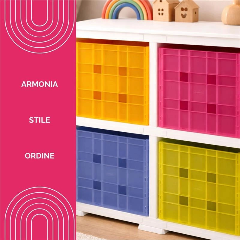 SCAFFALE 2 MODULI ANGORA 79X41X85,5 CM CON 4 CONTENITORI CUBO A SCORRIMENTO – LIBRERIA ORGANIZZATORE PER CAMERETTA E ZONA CREATIVA