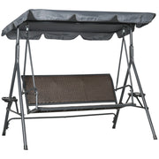 Easycomfort Dondolo da Giardino 3 Posti in Rattan PE e Acciaio con Tettuccio Regolabile e Portabicchieri, 204x112x150 cm