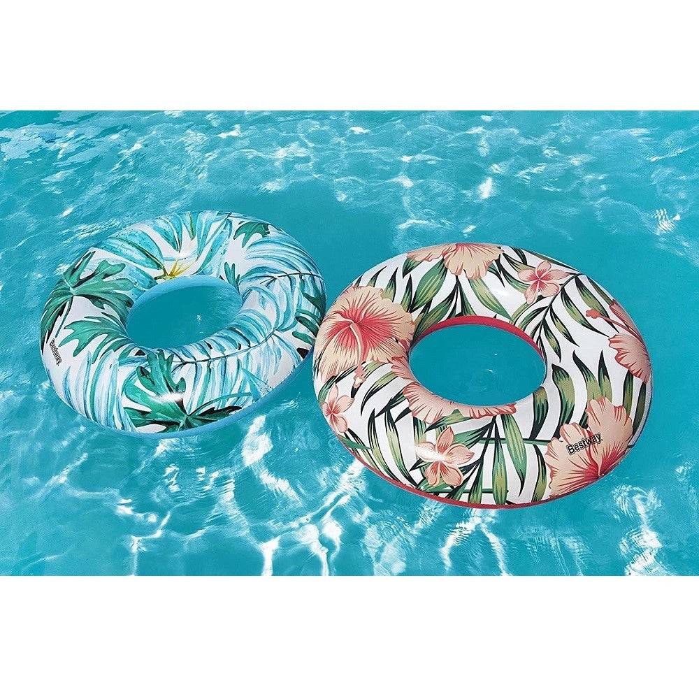 Trade Shop - Salvagente Palme Tropicali Floreali 119cm Ciambella Gonfiabile Mare Piscina 3623 -