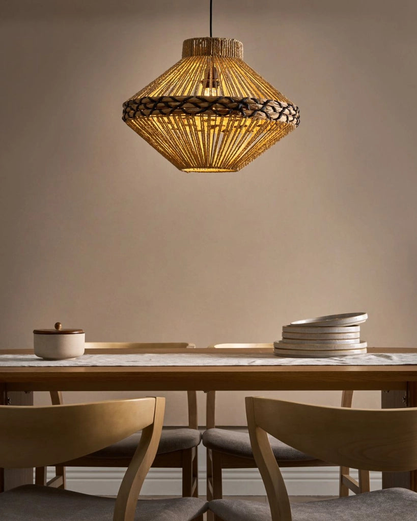 Lampada a sospensione Corda di carta naturale Plafoniera con paralume intrecciato Sala da pranzo Soggiorno Stile Boho