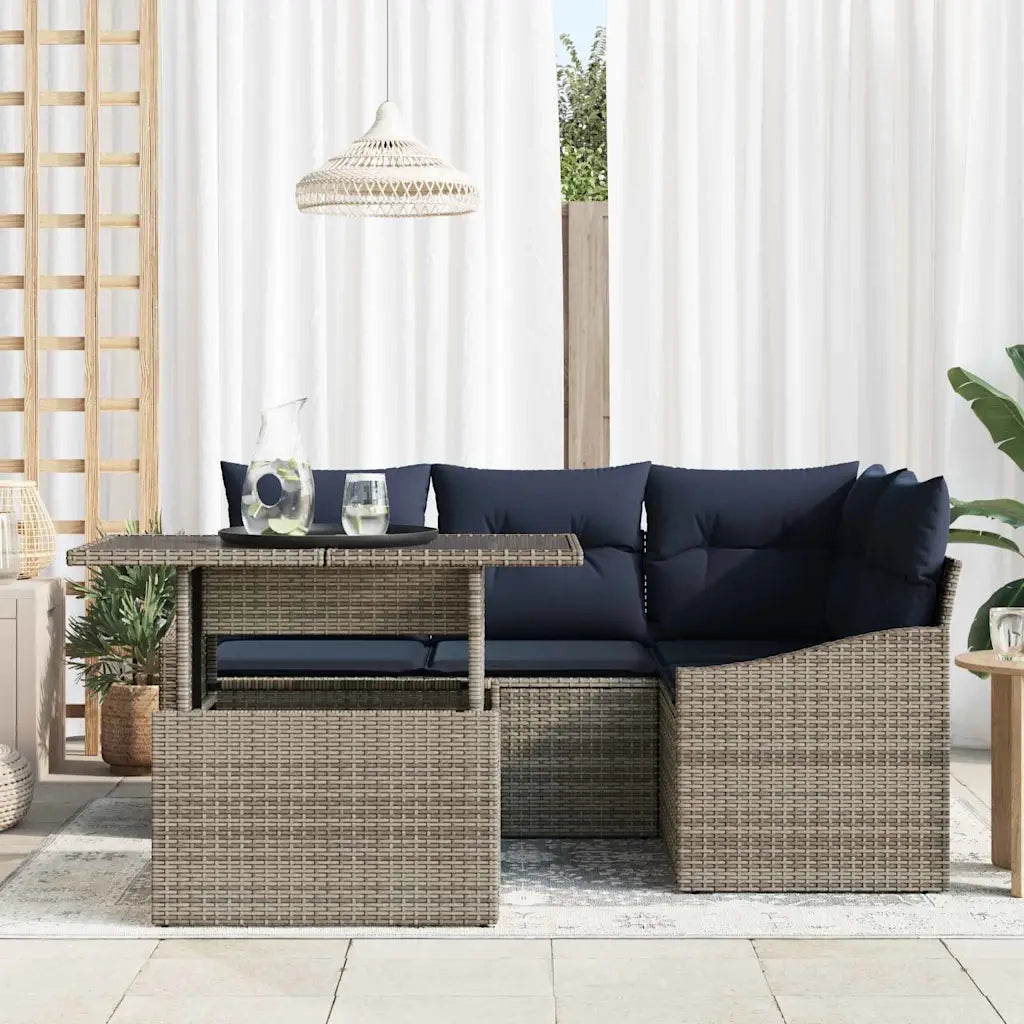 Set Divano da Giardino con cuscino 5 pcs Grigio e Blu Navy